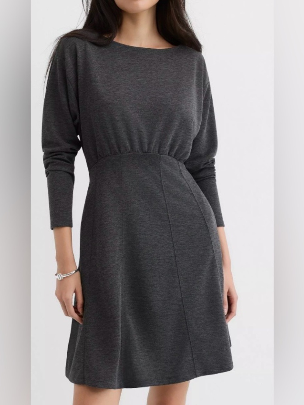 LOFT, NWT Women's Charcoal Gray Long Sleeve Midi Dress, SP